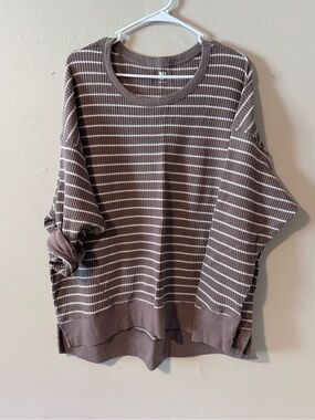 SO Brown & White Ribbed Striped Knit Top